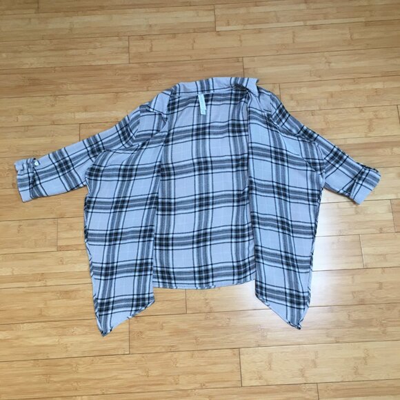 EUC Aéropostale Gray Lightweight Plaid Open-Front Cardigan - Picture 2 of 4